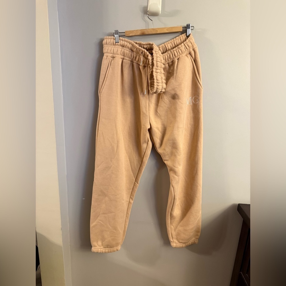 Missguided Tan Fleece Jogger Sweatpants Logo | Women’s US 12 NWT
